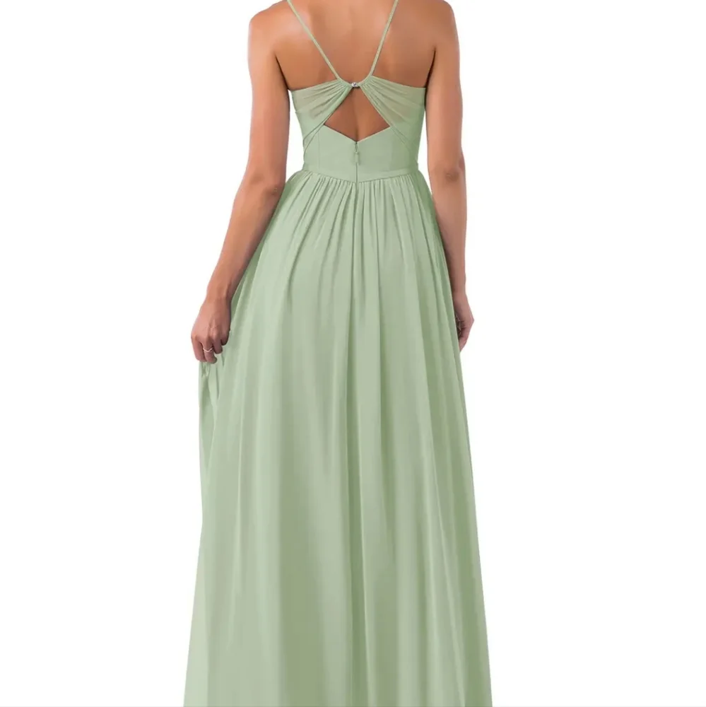 Azazie Sage Green Spaghetti Strap Maxi Dress with High Slit - Picture 7 of 11